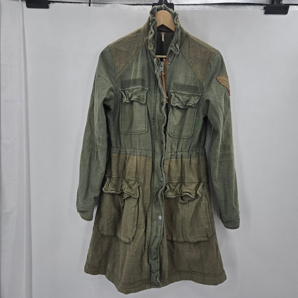 Free People Women Colorblock Military Cargo Grunge Buffalo Plaid Lined Jacket S